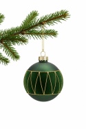 8cm matte green glass bauble, velvet application with glitter (545707)