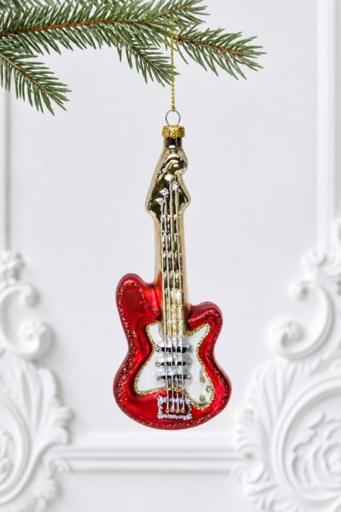 Glass ornament: Beige and red guitar (123984)