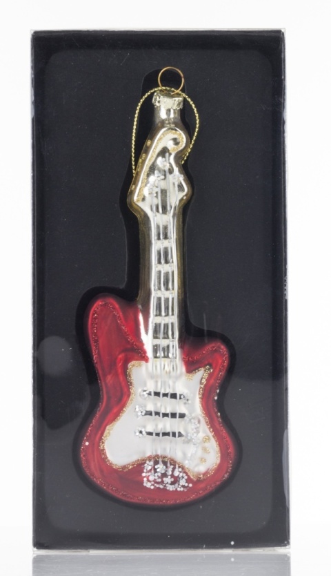 Glass ornament: Beige and red guitar (123984)