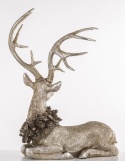 Lying ceramic deer with antlers, gold distressed finish (139533)