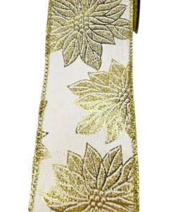 Ribbon on a spool, velvet, ecru, gold edge (RF0549)