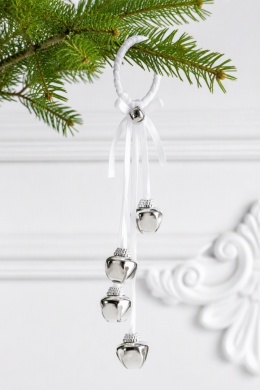 Hanging decoration: 4 silver metal bells on a velour ribbon (520053)
