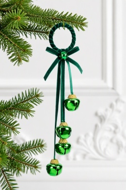 Hanging decoration with 4 green metal bells and velour ribbon (520053)