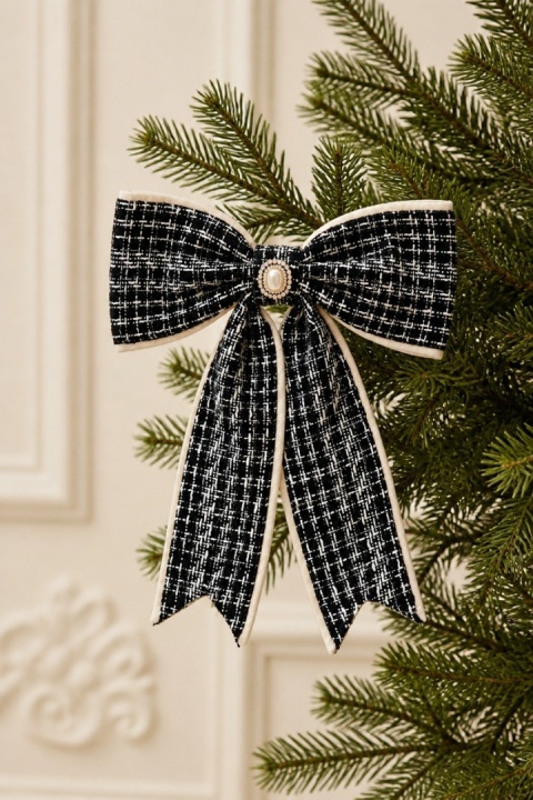 Beige faux-fur bow (512149) with decorative spray and bells