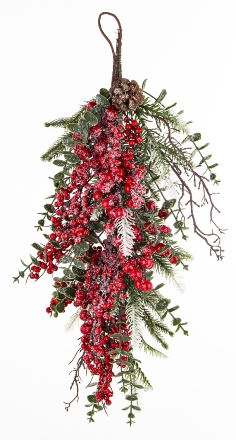 70 cm garland with red berries and mixed branches (180671) 70x23 cm