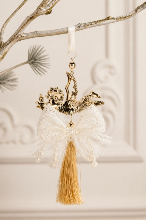 Angel ornament with a white bow and small pearls (546494)