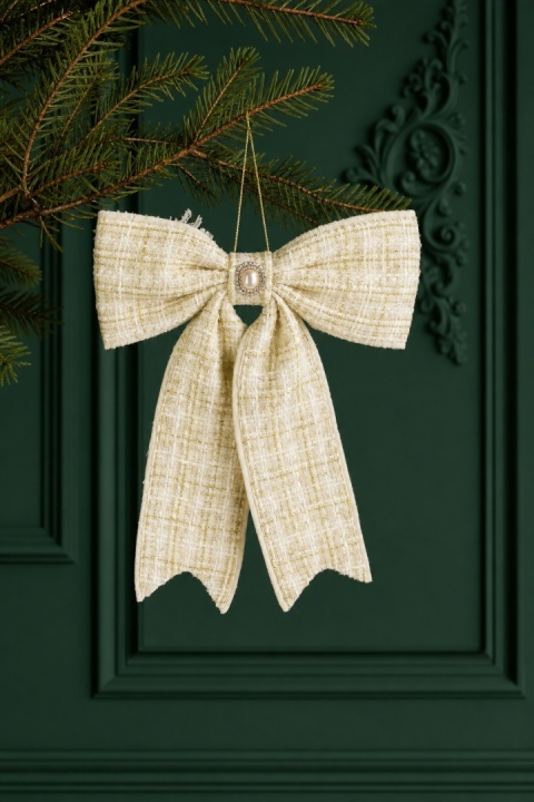 Large ecru "Coco Elegance" bow with gold thread (512129)