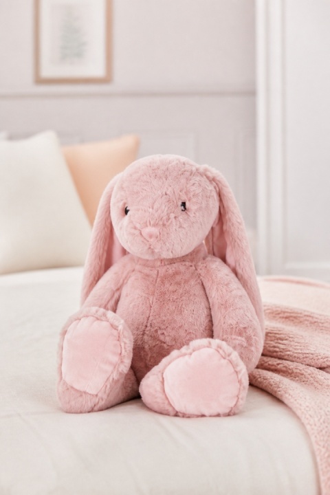 Small pink plush rabbit with long ears, 40 cm (543271)