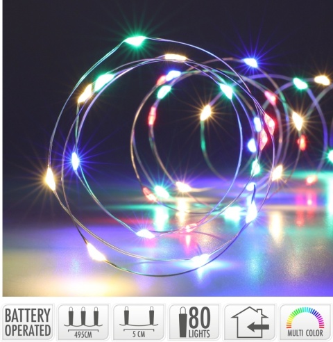 Lampki na druciku 80LED kolorowe 395cm na bat.3xAA (AX9732460)