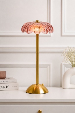 Lampka metalowa złota 12LED różowy klosz (XX8450530)