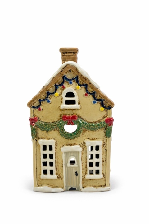 Beige ceramic tea-light house with small lights (2525)