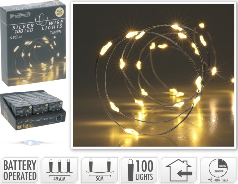 Lampki na druciku 100LED ciepłe 495cm timer na baterie (AX9731540)