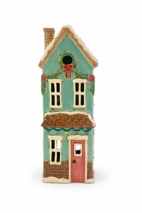 Turquoise ceramic tea light house (2551)