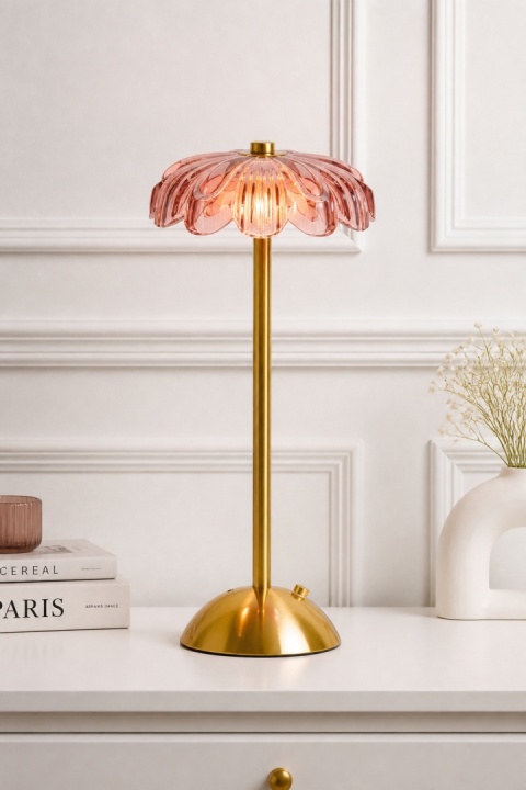 Lampka metalowa złota 12LED różowy klosz (XX8450530)
