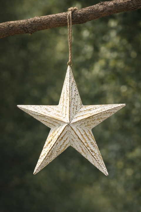 Metal star 60cm gold white rubbed large (MK0507)-20%