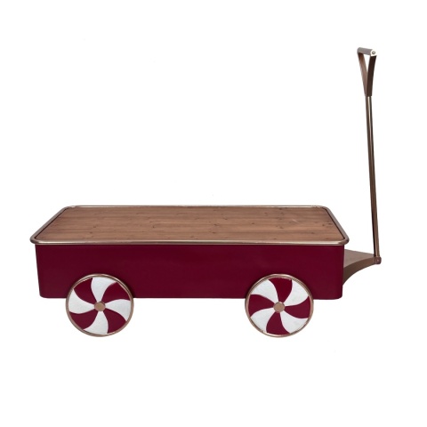 Red metal trolley with a wooden top (2564)
