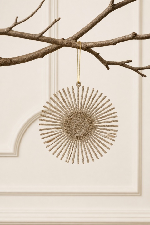 Champagne glitter rosette hanging decoration, 11.5 cm diameter (520742)