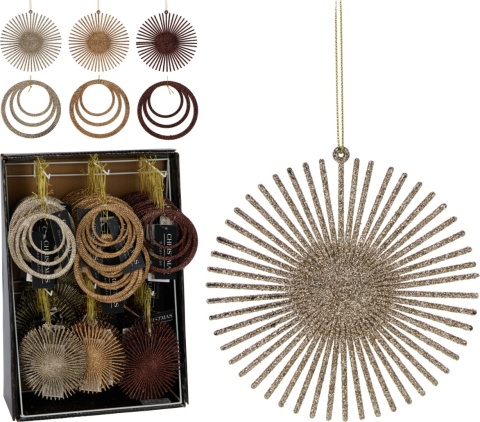 Champagne glitter rosette hanging decoration, 11.5 cm diameter (520742)