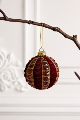 8cm glass bauble, burgundy velvet, pattern B (6818)