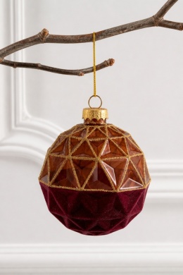 8 cm glass bauble, burgundy velvet, pattern C (6818)