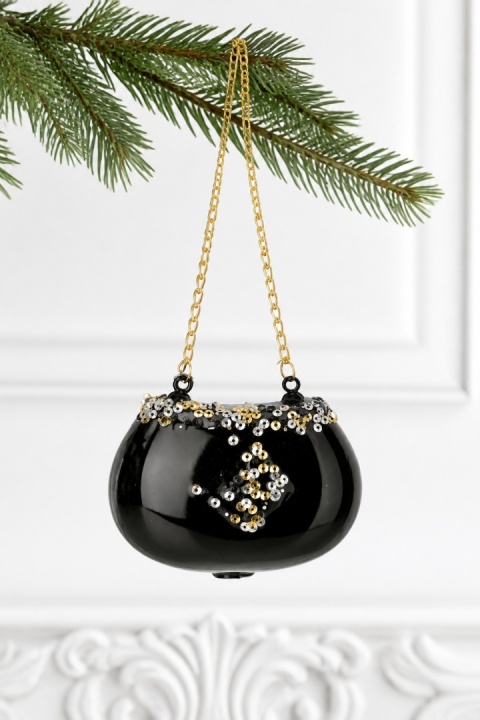 Oval glass handbag pendant, glossy black(B) (523420)