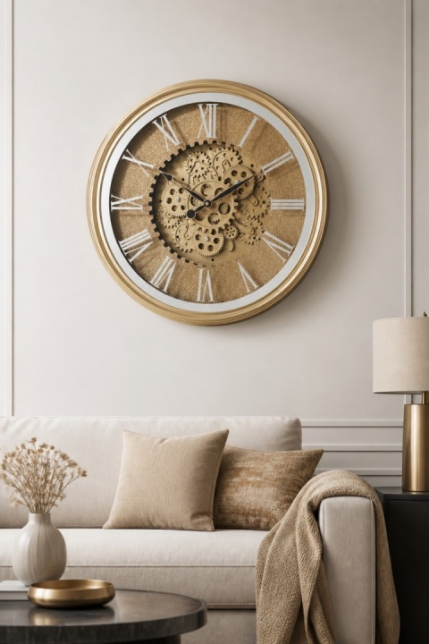 Zegar ścienny złoty okrągły 51cm ruchomy mechanizm (837362990)