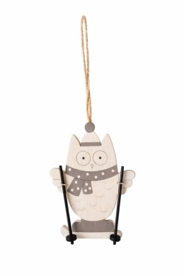 Gray wooden owl pendant on skis 10*8cm (ZS6023)
