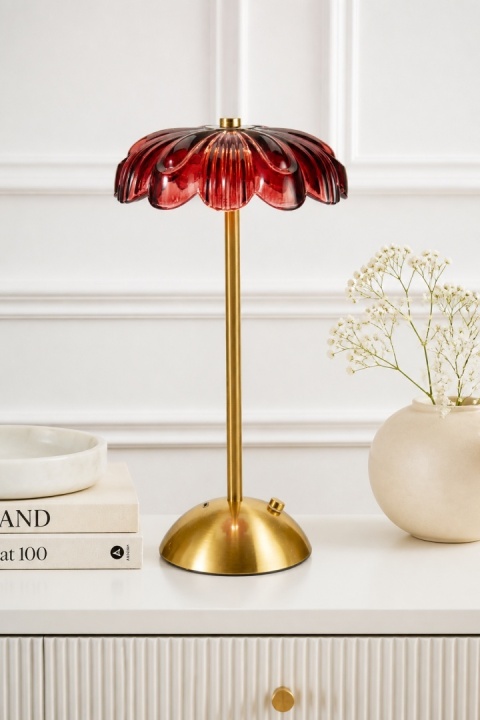 Gold metal lamp, 12 LEDs, burgundy shade (XX8450530)