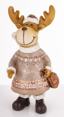 Ceramic reindeer with a sack, champagne-colored (181061)