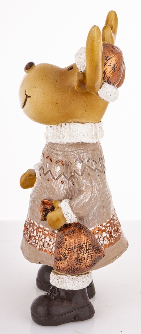 Ceramic reindeer with a sack, champagne-colored (181061)