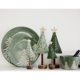 Talerzyk ceramiczny 20cm zielony z białymi choinkami (604060)