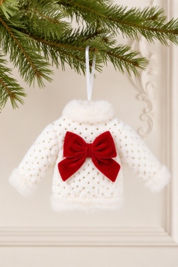 Zawieszka sweterek biały z kokardką futerko złoty brokat (548191) (C)