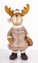 Ceramic reindeer with a sack, champagne-colored (181061)