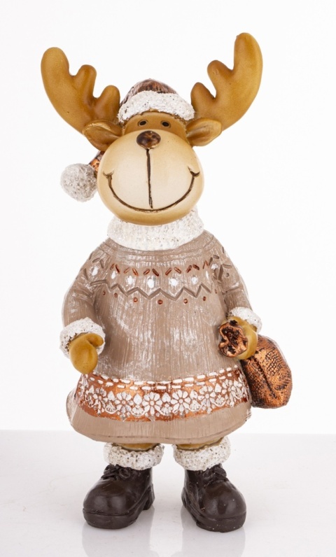 Ceramic reindeer with a sack, champagne-colored (181061)