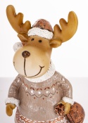 Ceramic reindeer with a sack, champagne-colored (181061)