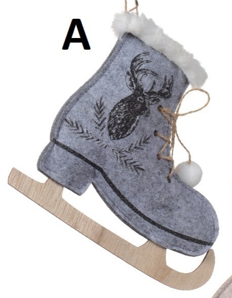 Felt ice skate pendant with fur and gold application, 3 colors (740677)-20%