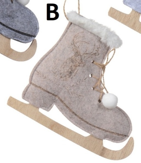 Felt ice skate pendant with fur and gold application, 3 colors (740677)-20%