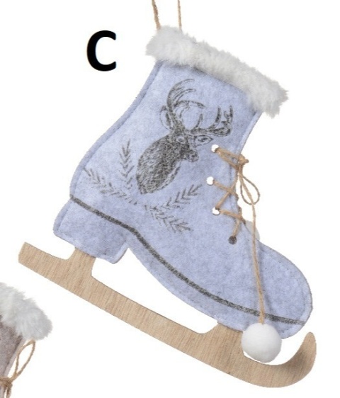 Felt ice skate pendant with fur and gold application, 3 colors (740677)-20%