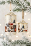 Set of 2 painted metal tube bells - town motif (185395)