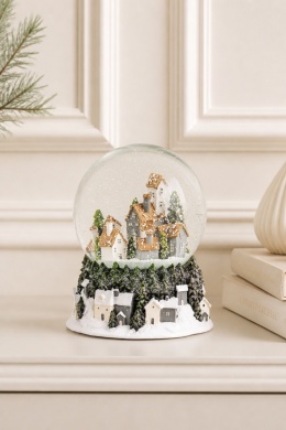 10 cm water globe with houses featuring gold roofs, music box (139780)