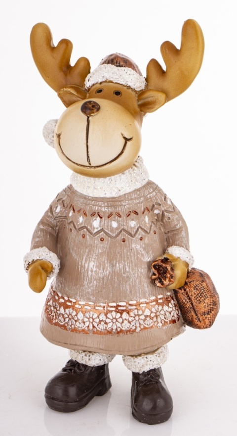 Ceramic reindeer with a sack, champagne-colored (181061)