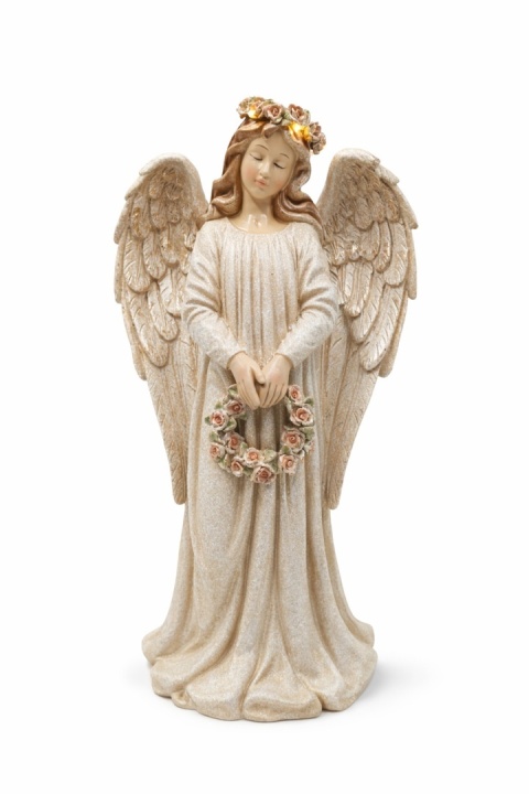 Pastel ceramic angel with LED wreath (KP0086)