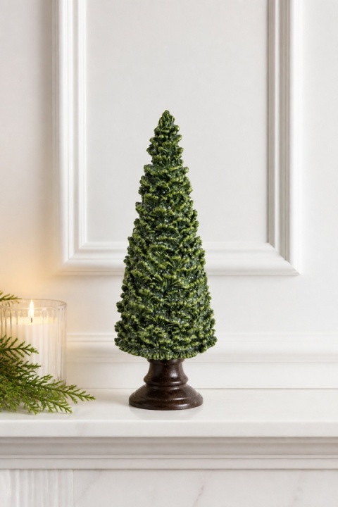 Green ceramic Christmas tree on a base, with glitter (32 cm) (172551)