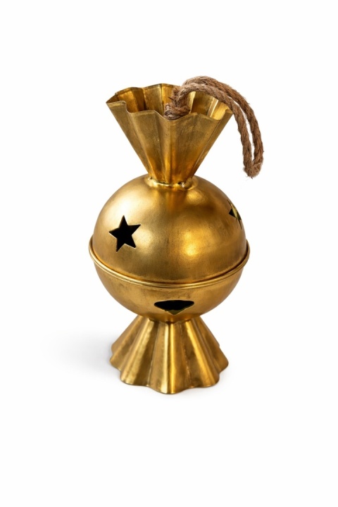 Large metal bell-shaped ornament, distressed gold finish (SX0170)