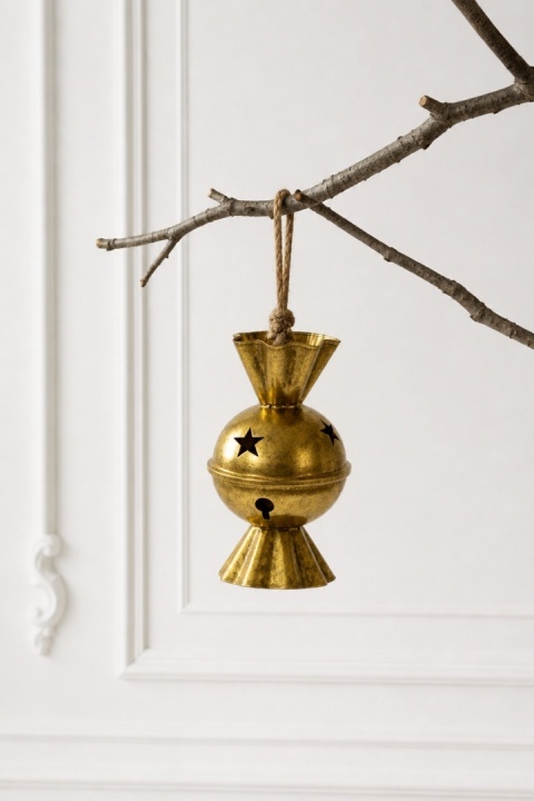 Small gold distressed metal bell ornament (SX0172)