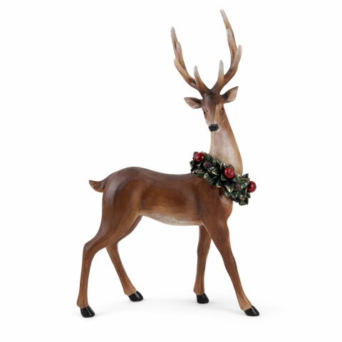 Standing reindeer with a Christmas wreath, polyresin (2440)