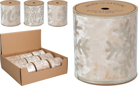 Taśma welur beżowy "Christmas" brokatowa (513161)