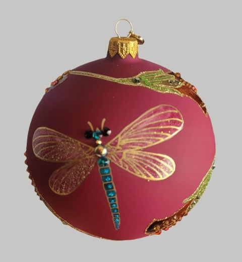 Bombka GlitterLab: Fi 110mm burgundowa bursztynowe kwiatki (4460KBB)-20%