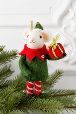 Green Elf Mouse Ornament with Gift (545364)(L)