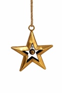 Small metal star hanging decoration with bell - distressed gold (SX0277)